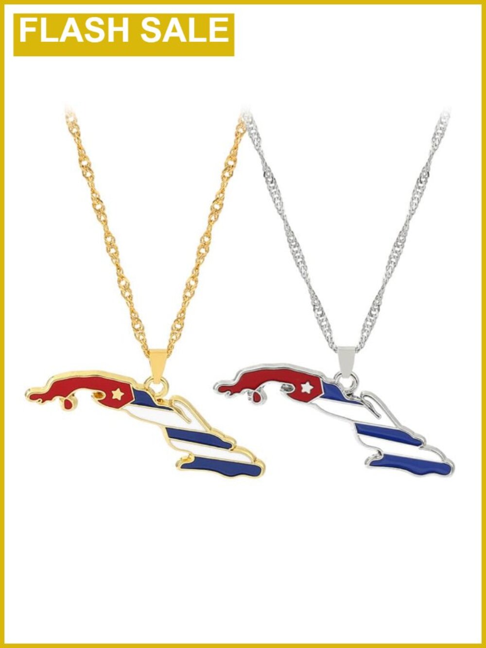 Cuba Map Flag Necklace Set 2 Stainless Steel Pendant Cultural Souvenir Jewelry